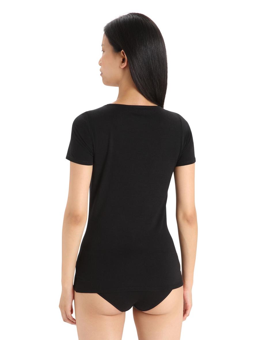 Women's Icebreaker Merino Siren Short Sleeve Sweetheart Top Underwear Black | CA 1263QMAZ